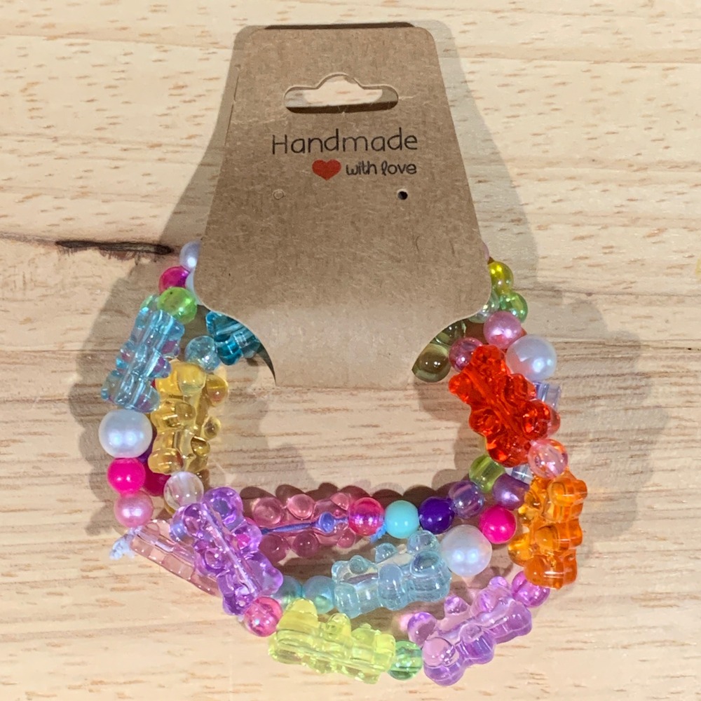 Handmade Beaded Bracelet Women OS 3PC Rainbow Gummy Bear Kidcore Y2K Jewelry